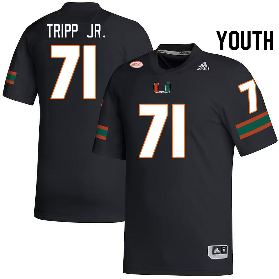Youth #71 Antonio Tripp Jr. Miami Hurricanes College Football Jerseys Stitched-Black - Click Image to Close